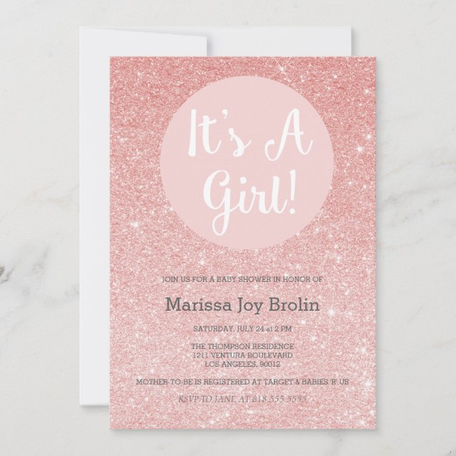 Rose Gold Glitter Baby Shower Invitation (Front)