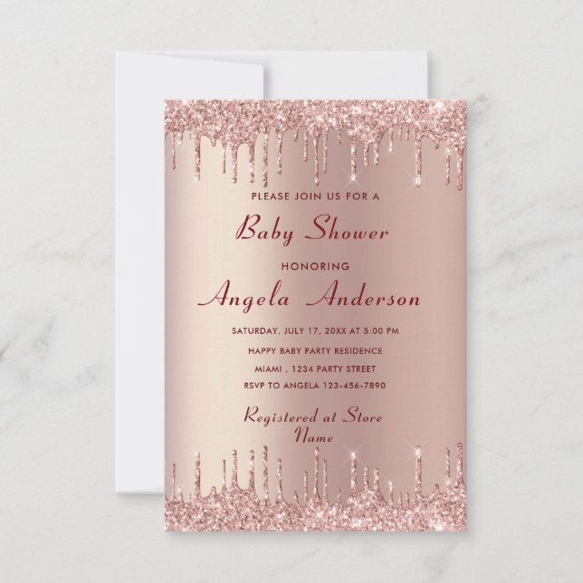 Rose Gold Glitter Baby Shower Invitation Template (Front)
