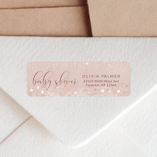 Rose Gold Glitter Baby Shower Return Address