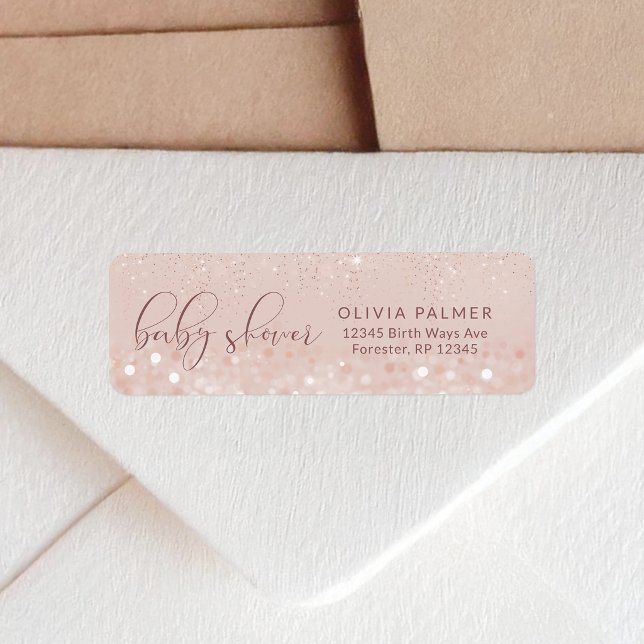 Rose Gold Glitter Baby Shower Return Address (Rose Gold Glitter Baby Shower Return Address Label)