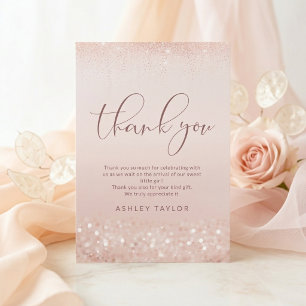 Rose Gold Glitter Baby Shower Thank You Card