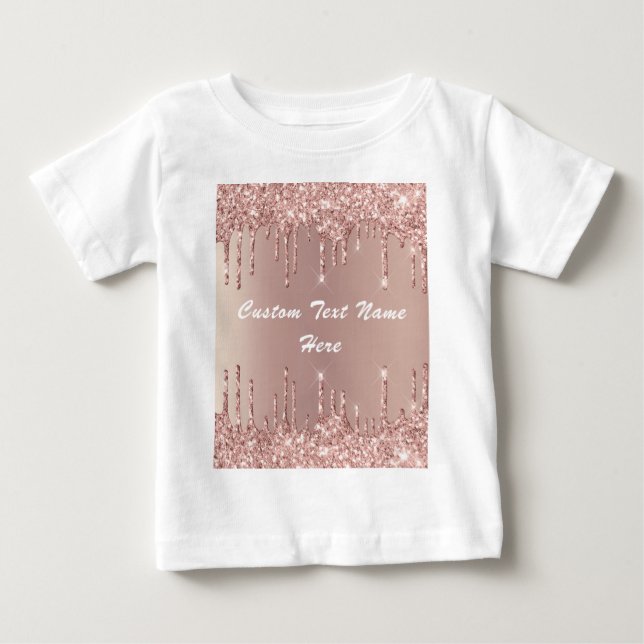 Rose Gold Glitter Baby T-Shirt eith Custom Text (Front)