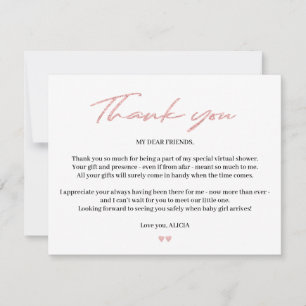 Rose gold glitter baby virtual shower thank you card