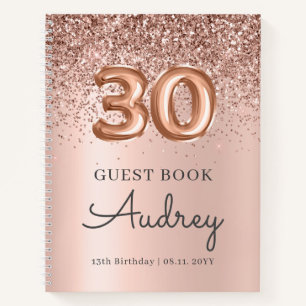 Rose Gold Glitter Balloon 30th Birthday Guest Book