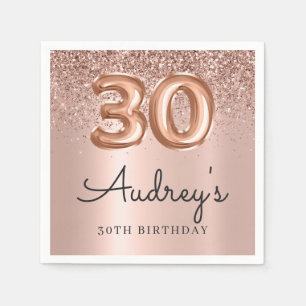 Rose Gold Glitter Balloon 30th Birthday Monogram Napkin