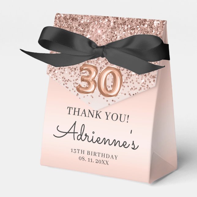 Rose Gold Glitter Balloon 30th Birthday Thank You  Favour Box (Front Side)