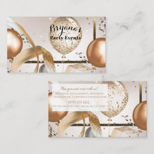 Rose Gold & Glitter Balloons Party Event Planner Business Card