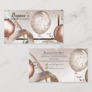 Rose Gold & Glitter Balloons Party Social Media Business Card