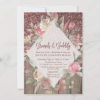Rose Gold Glitter Barn Wood Floral Brunch & Bubbly