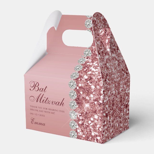 Rose Gold Glitter Bat Mitzvah Favour Box (Front Side)