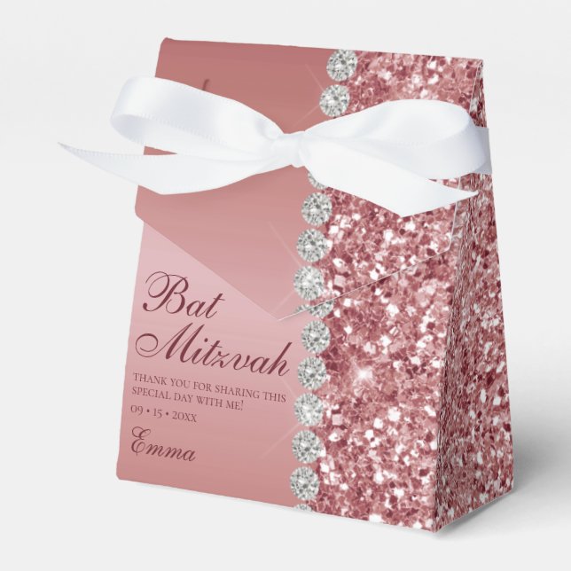 Rose Gold Glitter Bat Mitzvah Favour Box (Front Side)