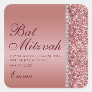 Rose Gold Glitter Bat Mitzvah Square Sticker