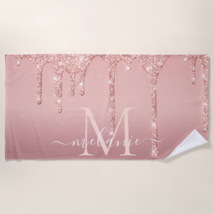 Rose Gold Glitter Beach Towel Custom Name Letter