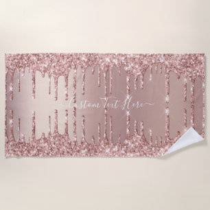 Rose Gold Glitter Beach Towel with Custom Text
