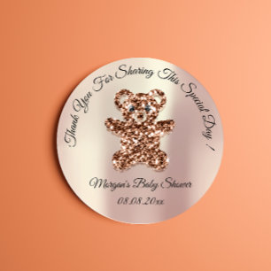 Rose Gold Glitter Bear Baby Shower Favour Thank  Classic Round Sticker