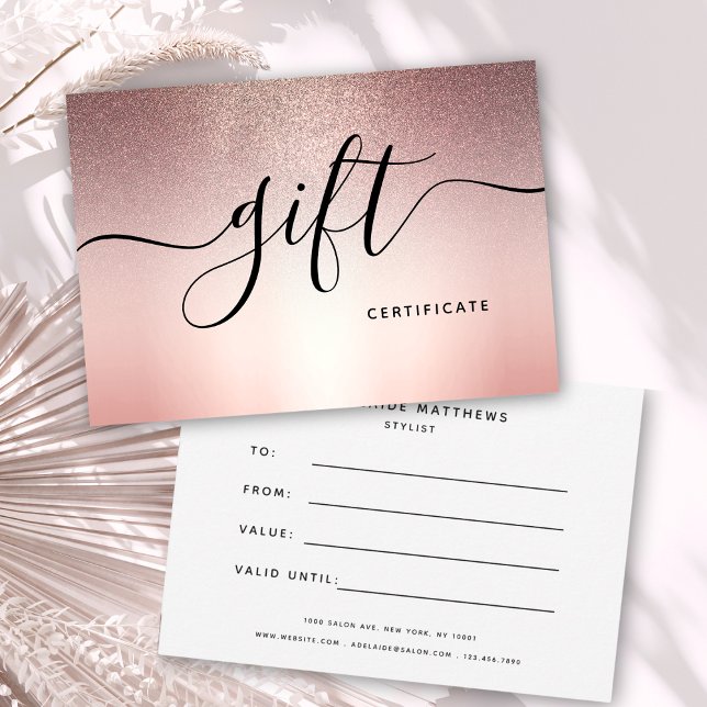 Rose Gold Glitter Beauty Salon Elegant Gift Card (Creator Uploaded)