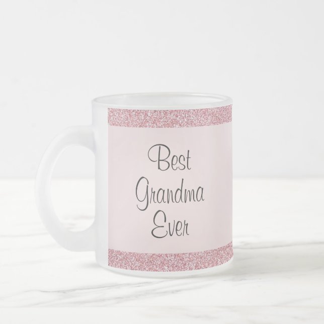 Rose Gold Glitter Best Grandma Ever Cute Frosted Glass Coffee Mug (Left)