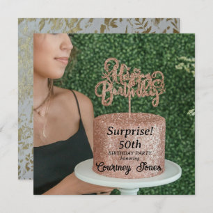 Rose Gold Glitter Birthday Cake 50th Birthday Save The Date