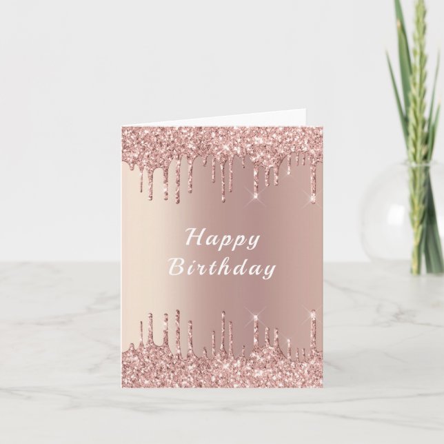 Rose Gold Glitter Birthday Card - Customisable (Front)