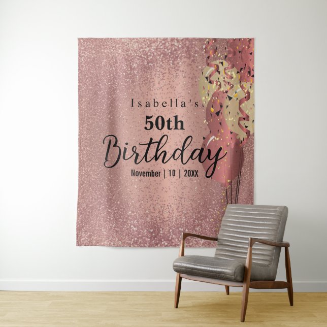 Rose Gold Glitter Birthday  Tapestry (In Situ)