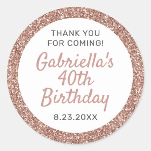 Rose Gold Glitter Birthday Thank You Favour Classic Round Sticker