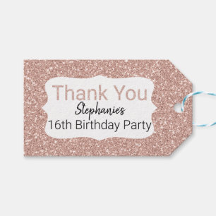 Rose Gold Glitter  Birthday Thank You Gift Tags