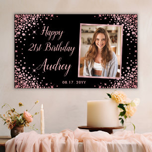 Rose Gold Glitter Black 21st Birthday Photo Banner