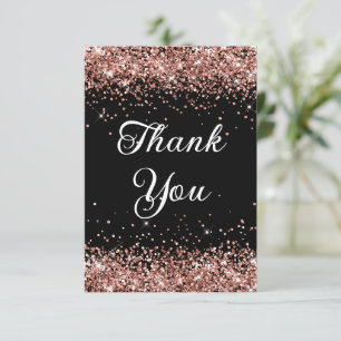Rose Gold Glitter Black 40th Birthday Thank You Card