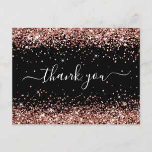 Rose Gold Glitter Black 40th Birthday Thank You Postcard