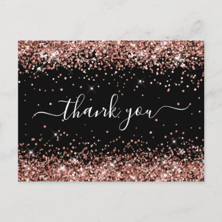 Rose Gold Glitter Black 40th Birthday Thank You Postcard
