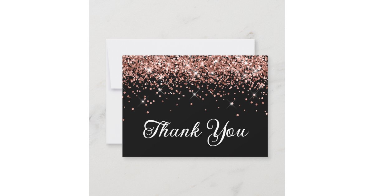 Rose Gold Glitter Black 50th Birthday Thank You Card | Zazzle