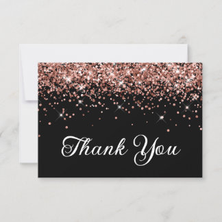 Rose Gold Glitter Black 50th Birthday Thank You Card
