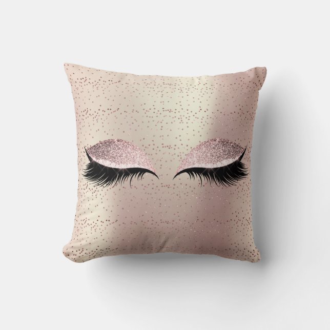 Rose Gold Glitter Black Blush Makeup Lashes Cushion (Front)