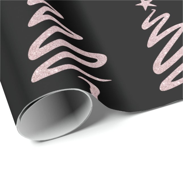 Rose Gold Glitter & Black Christmas Tree Pattern Wrapping Paper (Roll Corner)