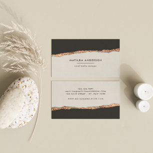 Rose gold glitter black cream modern square business card