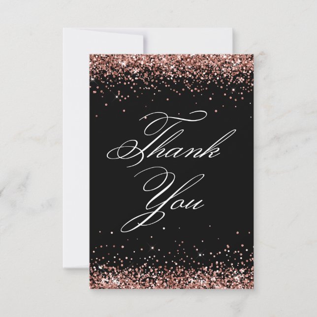 Rose Gold Glitter Black Elegant 40th Birthday Thank You Card (Front)