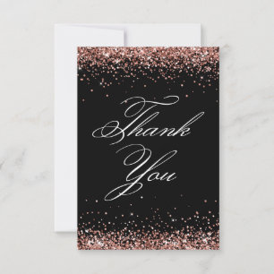 Rose Gold Glitter Black Elegant 40th Birthday Thank You Card