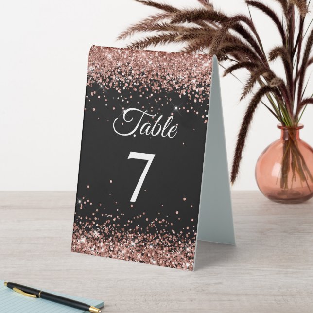 Rose Gold Glitter Black Elegant Table Number (In SItu (Table))