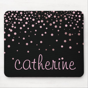 Rose Gold Glitter Black Faux Foil Glittery Mouse Mat