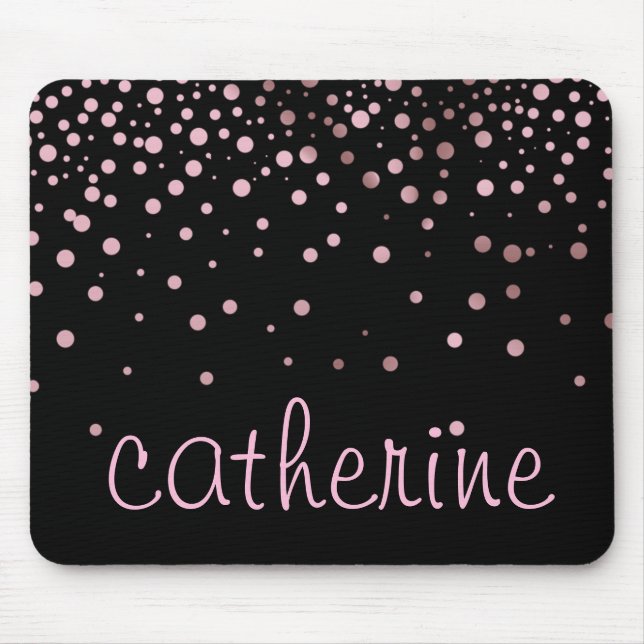 Rose Gold Glitter Black Faux Foil Glittery Mouse Mat (Front)