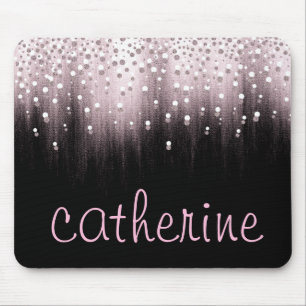 Rose Gold Glitter Black Faux Foil Glittery Mouse Mat