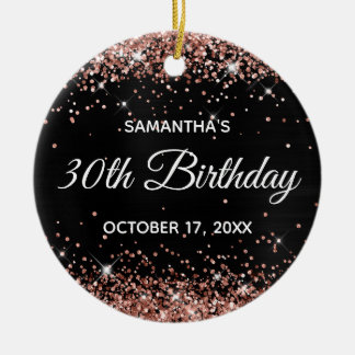 Rose Gold Glitter Black Foil 30th Birthday Ceramic Tree Decoration