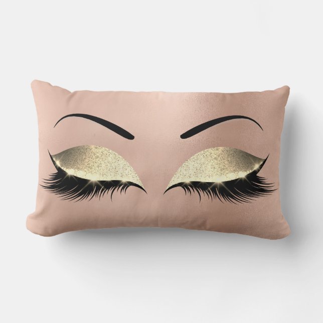 Rose Gold Glitter Black Glam Makeup Lashes Lumbar Cushion (Front)