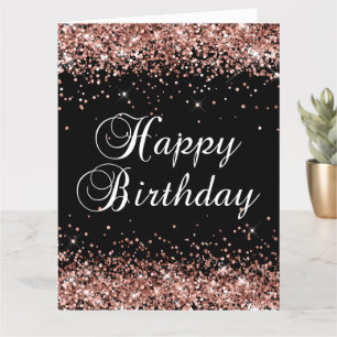 Rose Gold Glitter Black Happy Birthday Big Card