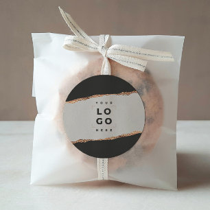 Rose gold glitter black modern elegant budget classic round sticker