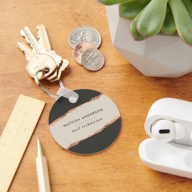 Rose gold glitter black modern elegant budget key ring (Desk)