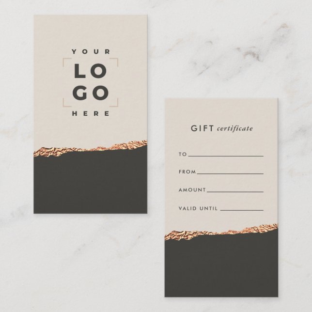 Rose Gold Glitter & Black Modern Gift Certificate (Front/Back)