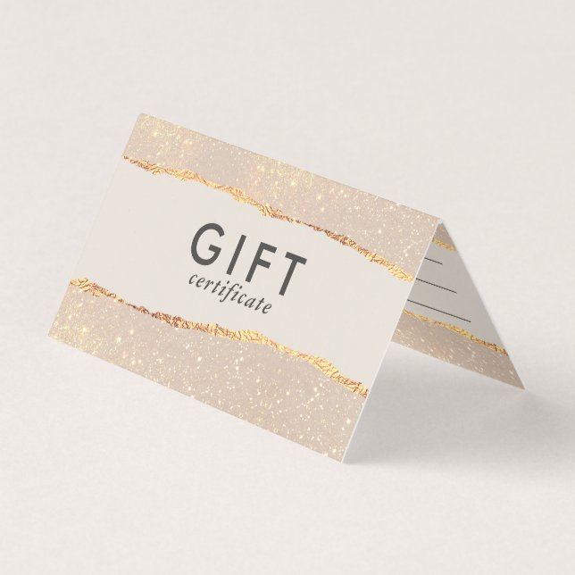 Rose Gold Glitter & Black Modern Gift Certificate (Front)