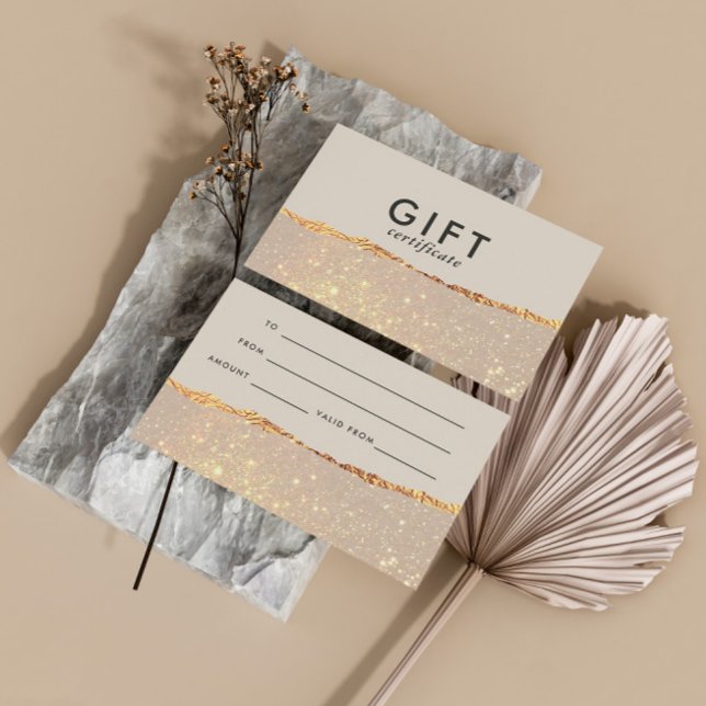 Rose Gold Glitter & Black Modern Gift Certificate (Creator Uploaded)