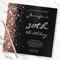 Rose Gold Glitter Black Ombre Foil 30th Birthday